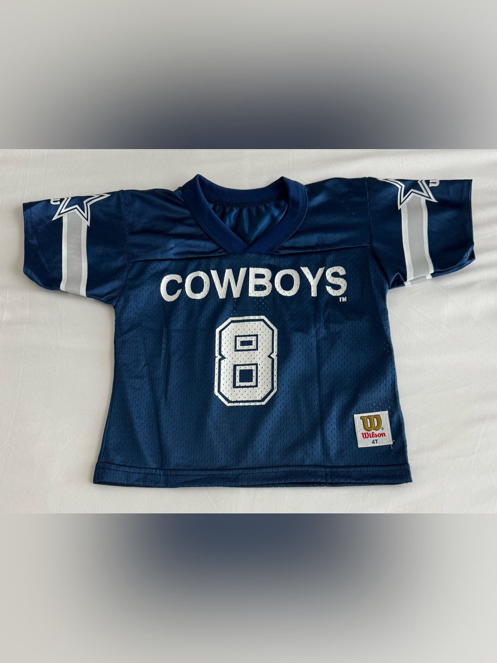 Vintage Wilson Navy Blue Cowboys #8 Youth Jersey NWOT
